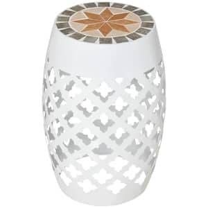 White Round Metal 18 in. Outdoor Side Table