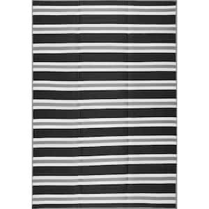 Luna Black 6 ft. x 9 ft. Stripes Indoor/Outdoor Area Rug