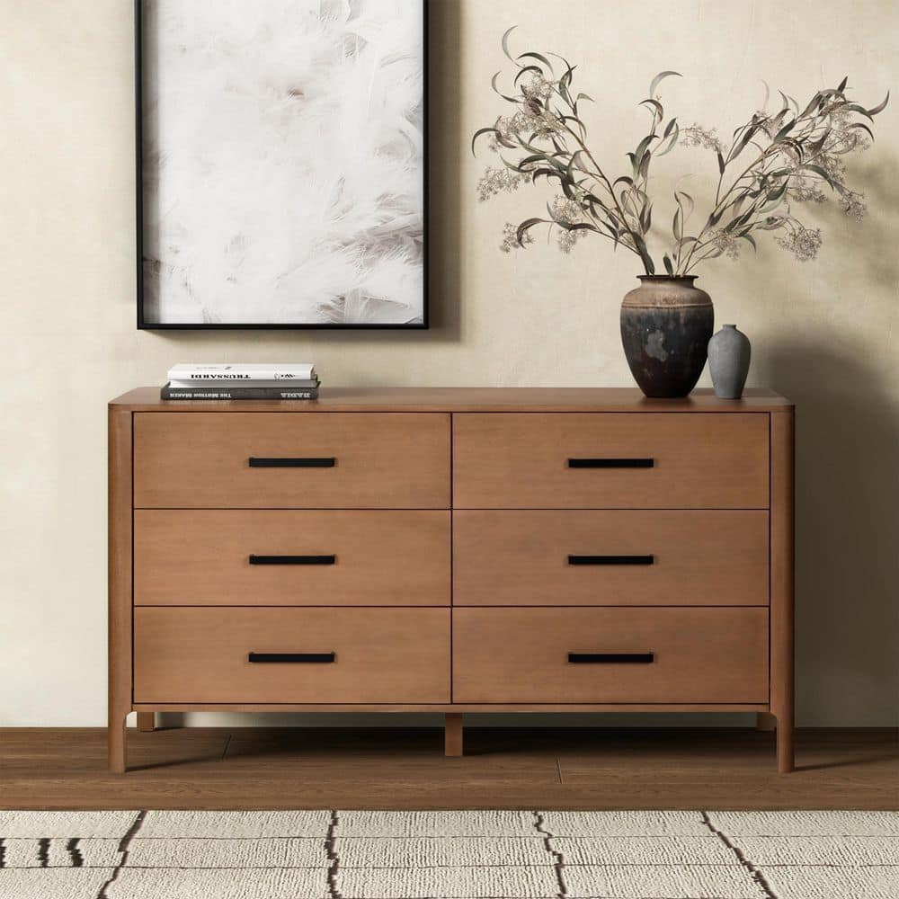 black and natural wood dresser Rattan Wood Closet 6-Drawer Dresser for Bedroom, Entryway, Black - Bed Bath  & Beyond