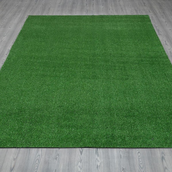 Turf Collection Waterproof Solid Grass 8x13 Indoor/Outdoor Artificial Grass Rug, 7 ft. 10 in. x 13 ft. 1 in., Green