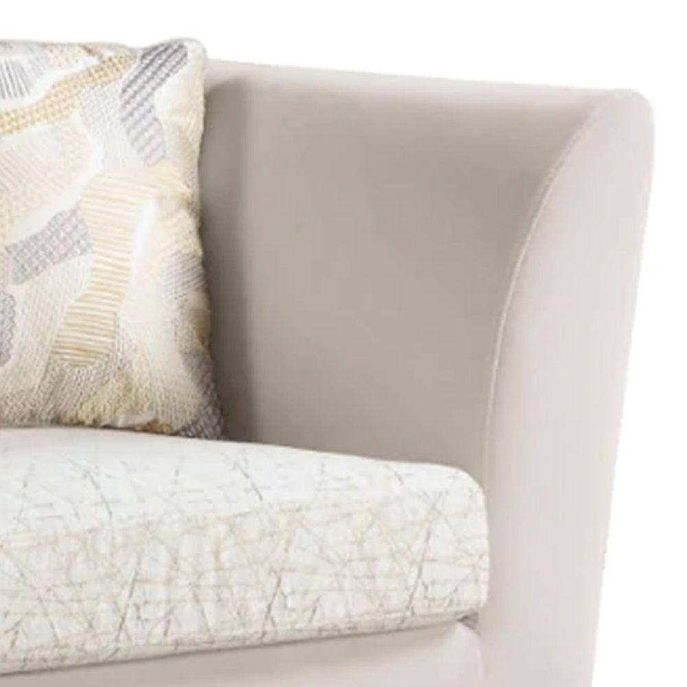 Beige Velvet Tufted Loveseat with Gold-Capped Wood Legs, 71"