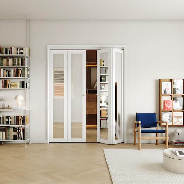 48 in x 80 in (Double 24 in. Doors) White, MDF, 1-Mirror Glass Panel Bi-Fold Interior Door for Closet with Hardware Kits