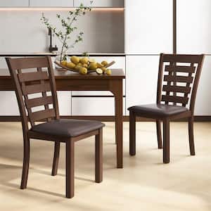 Brown Wood Upholstered Seat and Rubber High Back Dining Chairs (Set of 4)