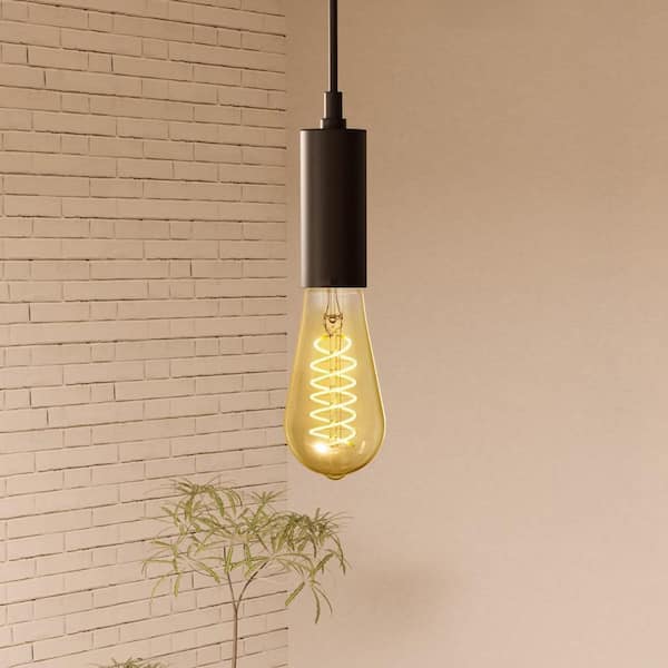 60-Watt Equivalent ST19 Dimmable Spiral Filament Amber Glass E26 Vintage Edison LED Light Bulb, Warm White