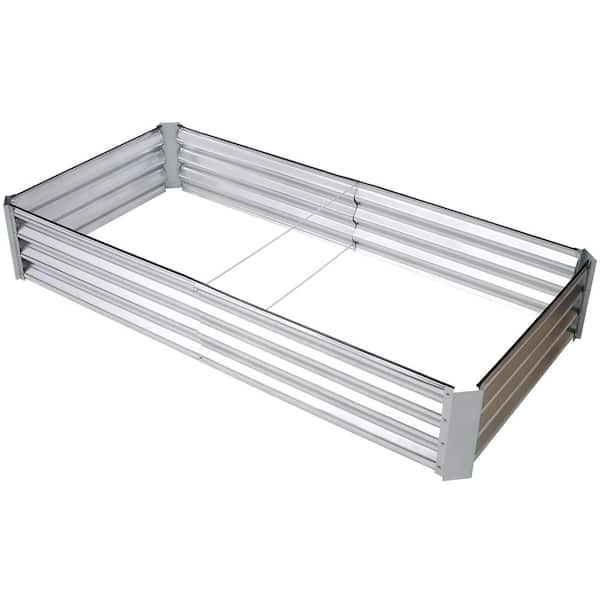 Tunearary Silver Outdoor Rectangular Galvanized Steel Raised Garden Bed Kit, 8 ft. x 4 ft. x 1 ft.