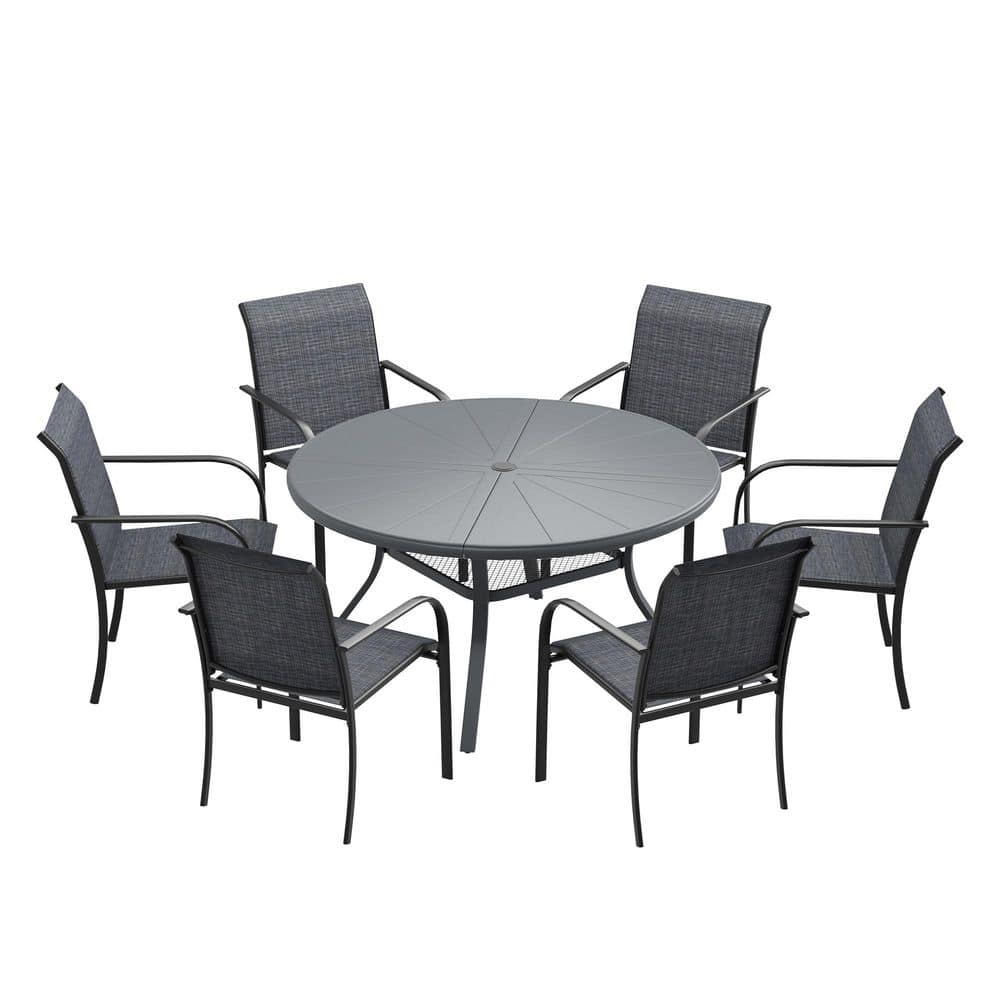 7-Piece Patio Dining Set with 47.2 in. Grey Aluminum Round Table and 6-Grey Stackable Dining Chairs for Outdoor Use price history on PriceWatchPro