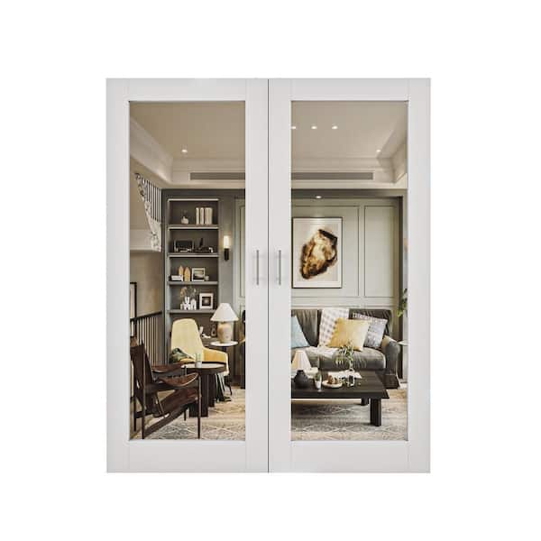 64 in. x 80 in. 1-Lite Mirrored Glass White Solid Core Finished Glass Double Slab Door Bi-Fold Door with Ball Catch