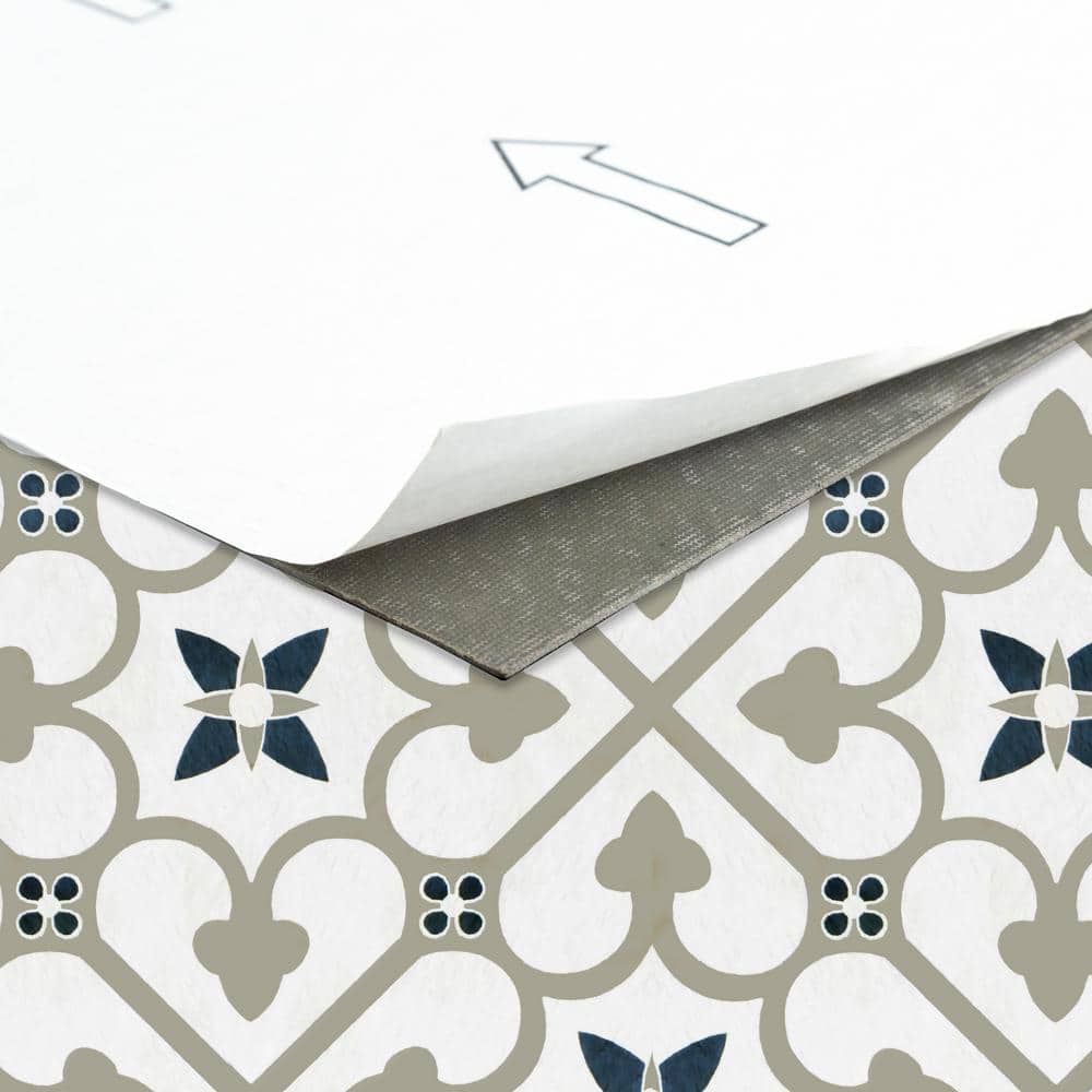 Clover Pattern Blue and Grey 12-Inch Peel and Stick Vinyl Floor Tiles