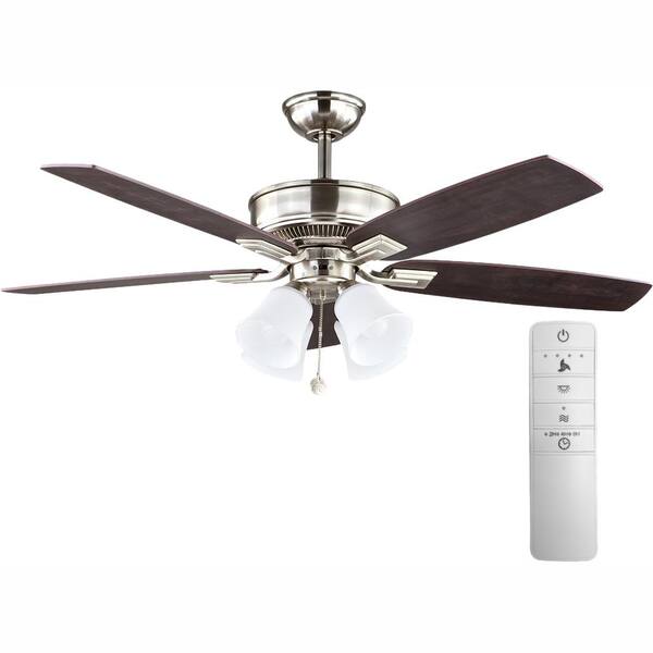 Hampton Bay Devron 52 in. LED Indoor Brushed Nickel Smart Ceiling Fan with Light Kit and WINK Remote Control