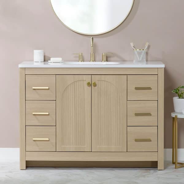 Lapine 49 in. Single Sink Blond Oak Bath Vanity with White Cultured Marble Top (Assembled)