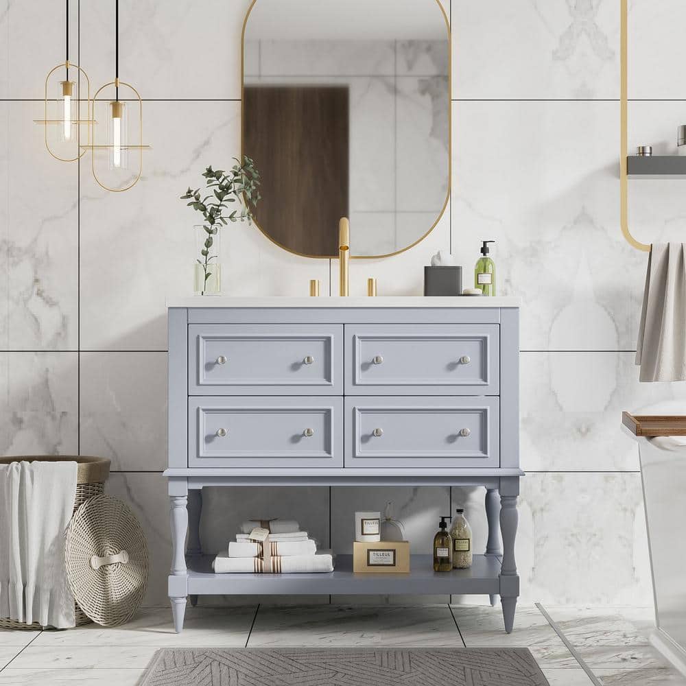 36 in. W x 18 in. D x 34 in. H Single Sink Freestanding Bath Vanity in Blue