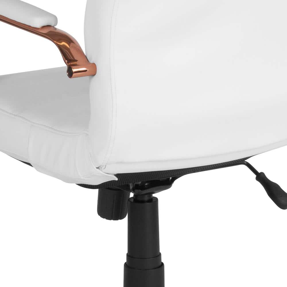 Mid-Back White LeatherSoft Executive Chair with Rose Gold Metal Base