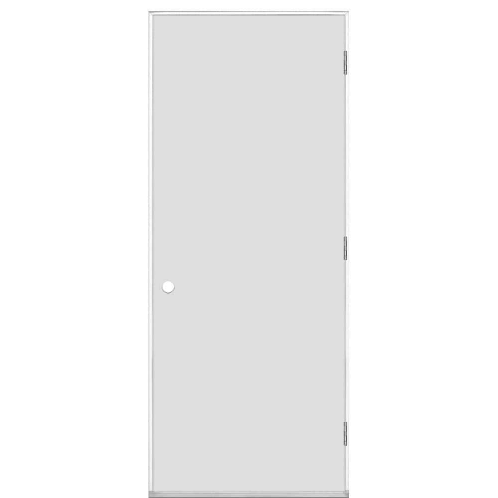 Masonite 30 in. x 80 in. Utility Flush Primed Left Hand Outswing Steel ...