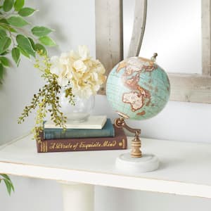 11 in. Teal Marble Decorative Globe with Marble Base