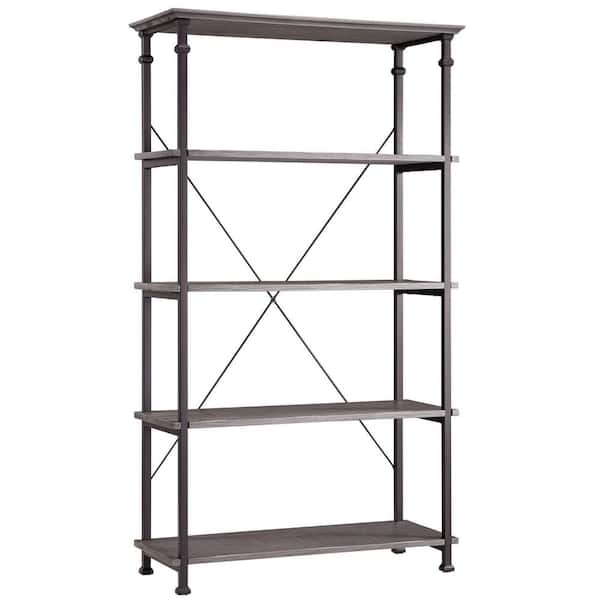 HomeSullivan 72 in. H Grey Vintage Industrial Rustic 4-Shelf 40 in. Standard Bookcase