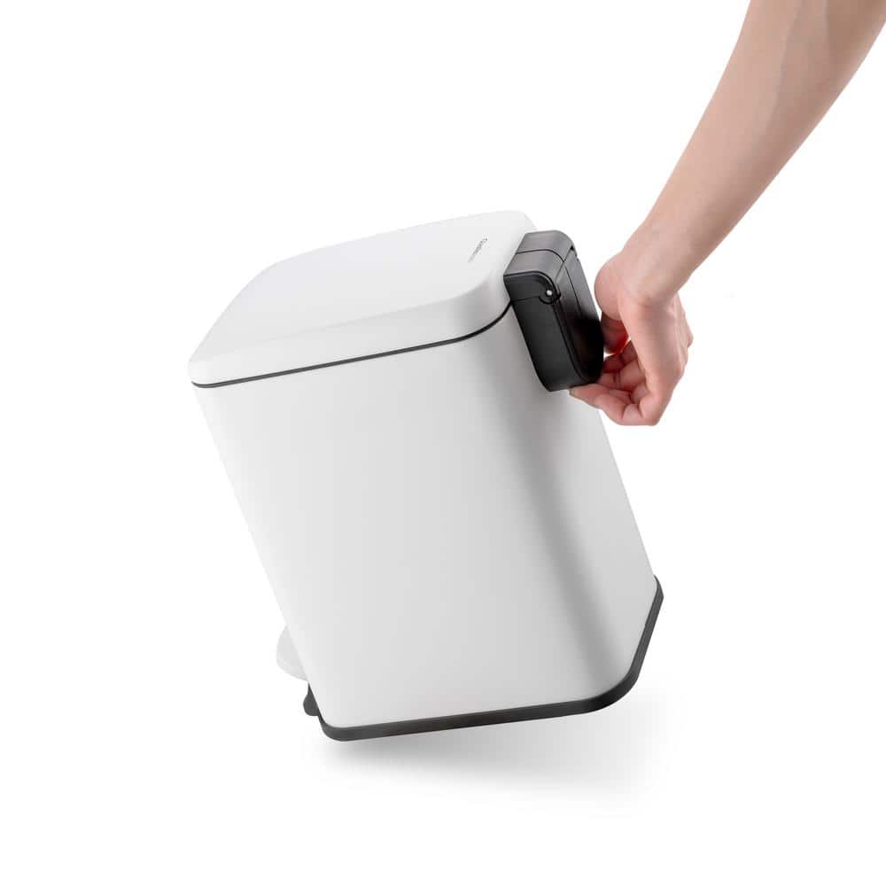 Matte White Stainless Steel Slim Step-On Trash Can Set