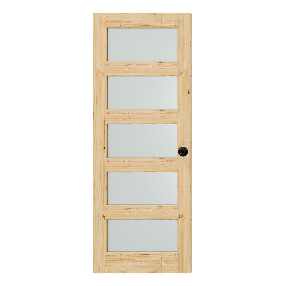 28 in. x 80 in. 5-Lite Frosted Glass, Solid Pine Wood, Assembly Required Interior Door Slab with Black Goal Doorknob price history on PriceWatchPro
