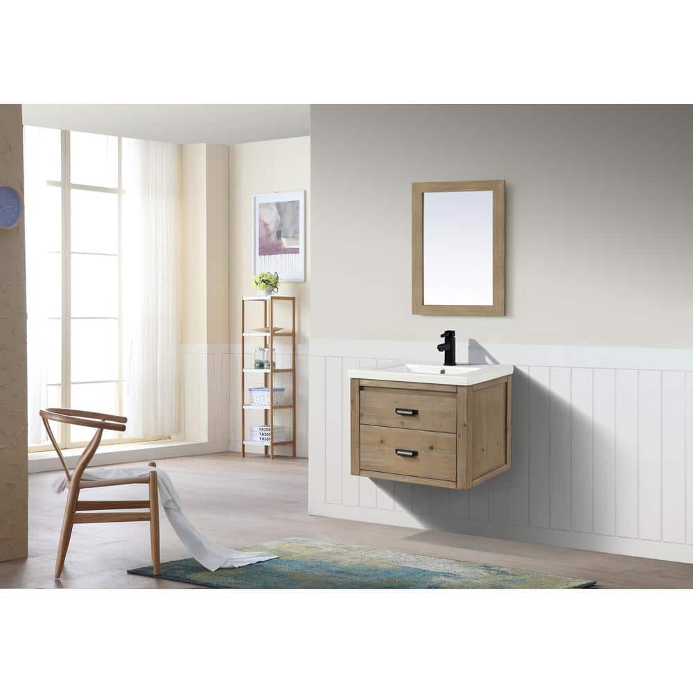 Kane 24" Weathered Fir Floating Bathroom Vanity with Ceramic Sink