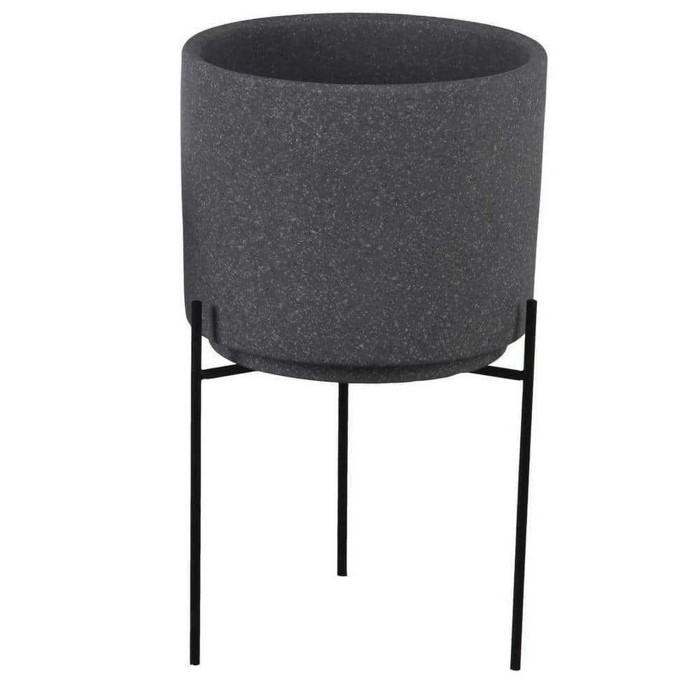 Contemporary Gray Speckled Ceramic Indoor Planter Set on Metal Legs