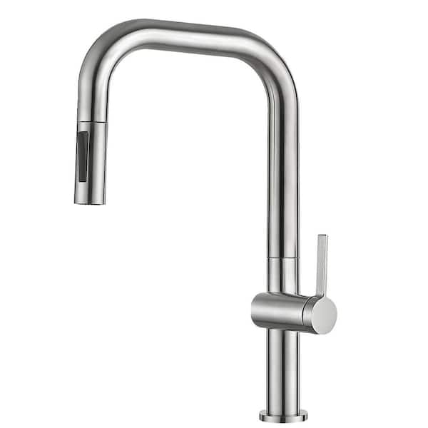 18 in. Single Handle Pull Down Sprayer Kitchen Faucet with 360° Spout Swivel in Brushed Nickel