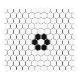 Metro 1 in. Hex Matte White with Single Flower 10-1/4 in. x 11-7/8 in. Porcelain Mosaic Tile (8.6 sq. ft./Case)