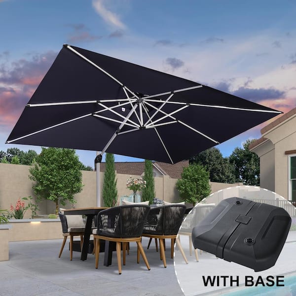 10 ft. x 13 ft. High-Quality Aluminum Cantilever Polyester Outdoor Patio Umbrella with Stand, Navy Blue