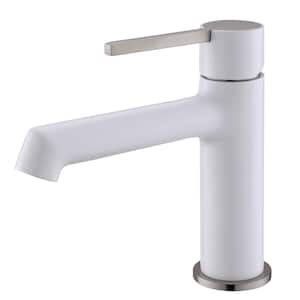 Modern Geometric Single Handle Single Hole Bathroom Faucet in White