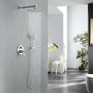 Rain Single -Handle 2-Spray 10 in. Round Shower System Shower Head and Handheld Shower Head in Brushed Nickel