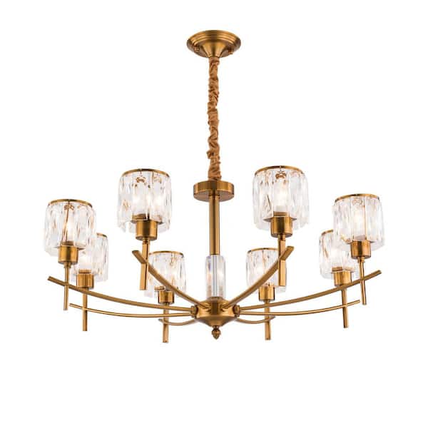 OUKANING 8-Light Gold Modern Crystal Chandelier with Adjustable Height for Bedroom Living Room Dining Room, No Bulbs Included