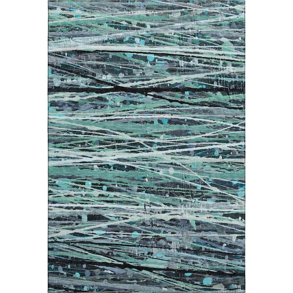 Mayfield Premium Machine Washable Abstract AMF2126 Teal 10 ft. x 14 ft. Area Rug
