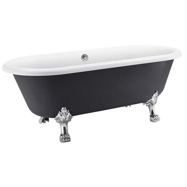 Mokleba 67 in. Acrylic Clawfoot Bathtub Soaking Tub with Drain Roll Top Modern Bathtub in Gray