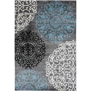 Contemporary Gray 5 ft. 3 in. x 7 ft. 3 in. Floral Indoor Area Rug