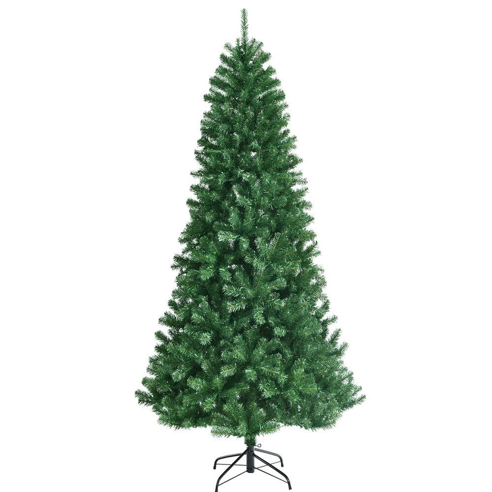 Gymax 8 ft. Pre-Lit Artificial Christmas Tree Hinged Xmas Tree with 9 Lighting Modes