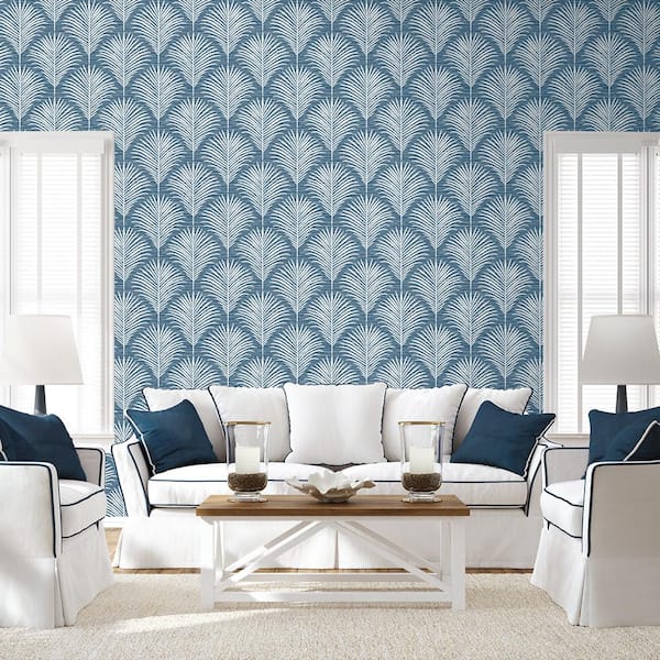 Blue Lagoon Grassland Palm Vinyl Peel and Stick Wallpaper Roll (Covers 40.5 sq. ft.)