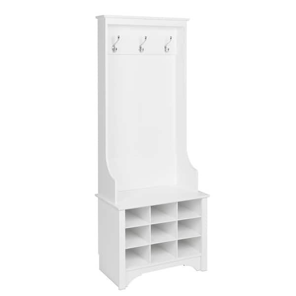 Prepac White Narrow Hall Tree with 9 Shoe Cubbies