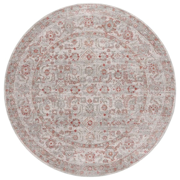 Vintage Tabriz 7 ft. x 7 ft. Gray/Rust Distressed Abstract Border Round Area Rug