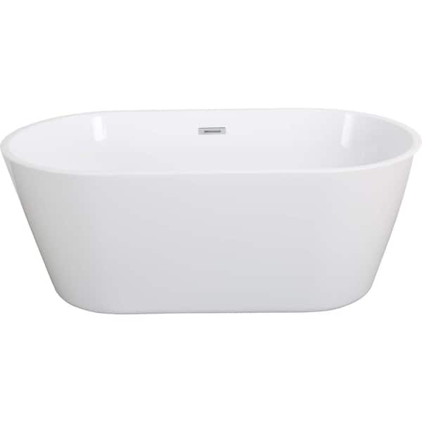 59 in. x 31.1 in. Acrylic Flatbottom Non-Whirlpool Bathtub in White Classic Oval Shape Soaking Tub with Chrome Overflow