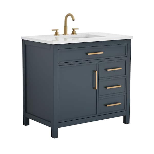 Cooper 36 in. W Bath Vanity in Vintage Blue with Engineered Stone Top in Ariston White with White Sink