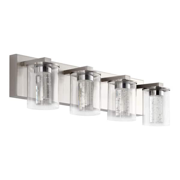 YANSUN 24 in. 4-Light Brushed Nickel Integrated LED Bathroom Vanity Light Fixture Dimmable with White/Neutral/Warm Light