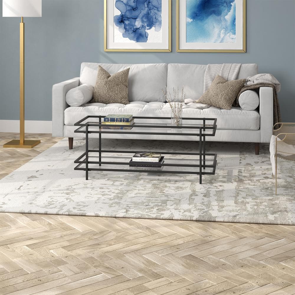 Blackened Bronze Rectangular Metal and Glass Coffee Table