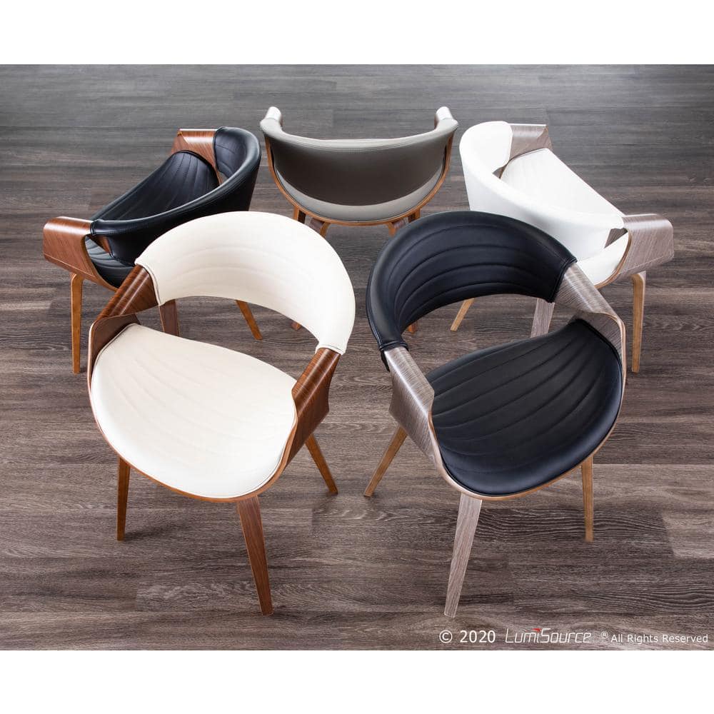 Symphony High-Back Black Faux Leather & Walnut Wood Arm Chair