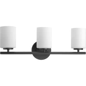 Replay Collection 22 in. 3-Light Black Etched Glass Modern Bathroom Vanity Light