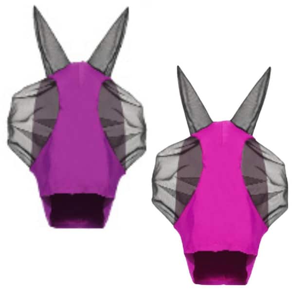 Misopily 2-Pieces Horse Fly Mask Horse Mask with Ears Smooth and Elasticity Fly Mask with UV Protection (2-Pack), Purple and Pink