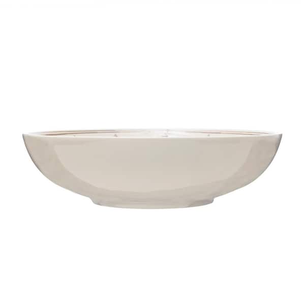 Storied Home 13.75 in. 149 fl. oz. Cream and Brown Hand Painted Stoneware Serving Bowl with Pattern