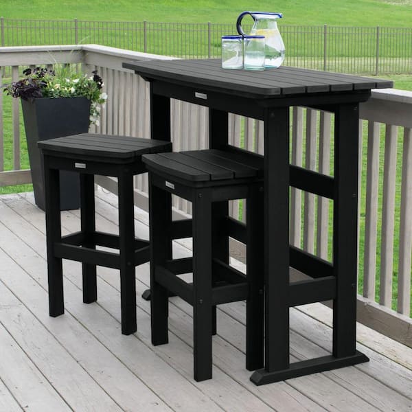 Highwood Lehigh Black 3-Piece Recycled Plastic Rectangular Outdoor Bar Height Dining Set