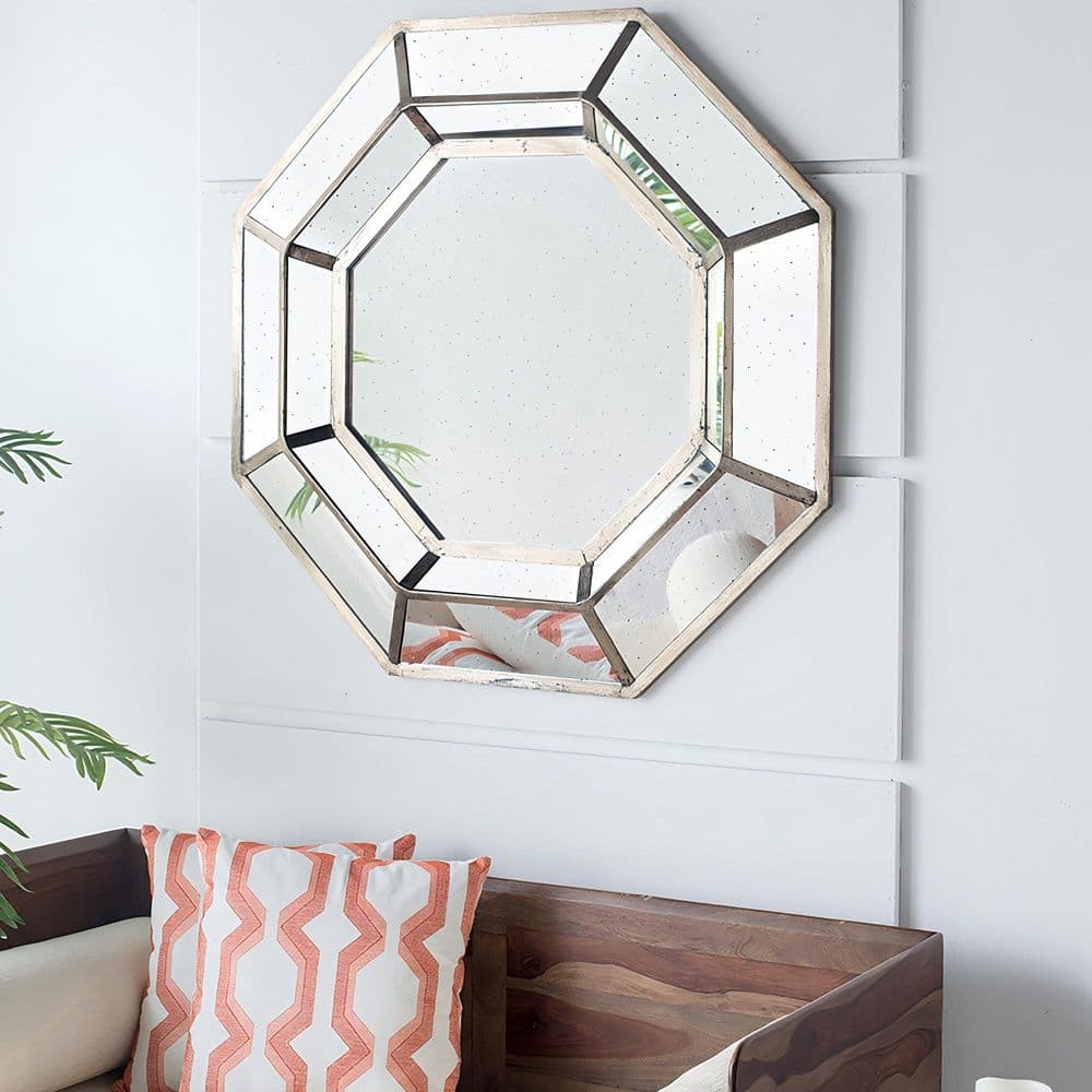 Mid-Century Silver 40 in. W x 40 in. H Octagon Wood Framed Mirror Mid-Century Silver 40 in. W x 40 in. H Octagon Wood Framed Mirror