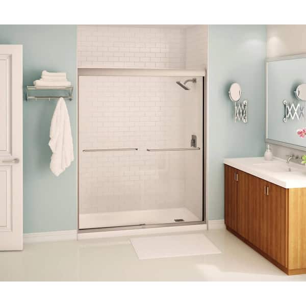 Aura 55-59 x 71 in. 6 mm Sliding Shower Door for Alcove Installation with Clear glass in Brushed Nickel