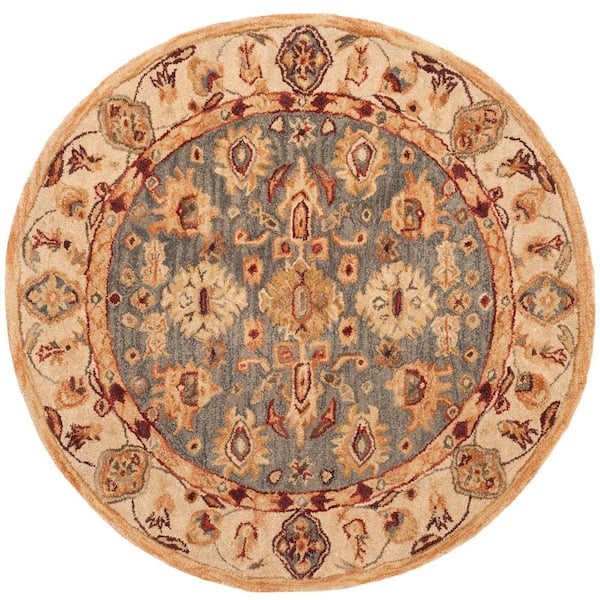 SAFAVIEH Anatolia Blue/Ivory 6 ft. x 6 ft. Round Border Area Rug