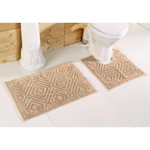Trier Collection 2-Piece Beige 100% Cotton Diamond Pattern Bath Rug Set - 20 in. x 30 in. and 20 in. x 20 in.