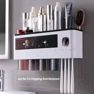 Toothpaste Dispenser Squeezer Wall Mount & Space-Saving Toothbrush Holder